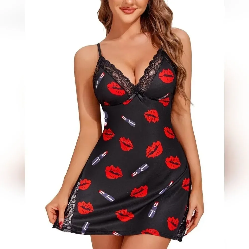 Women's Valentine's Lingerie Sexy Nightwear Strap Nightgown Babydoll Chemise US